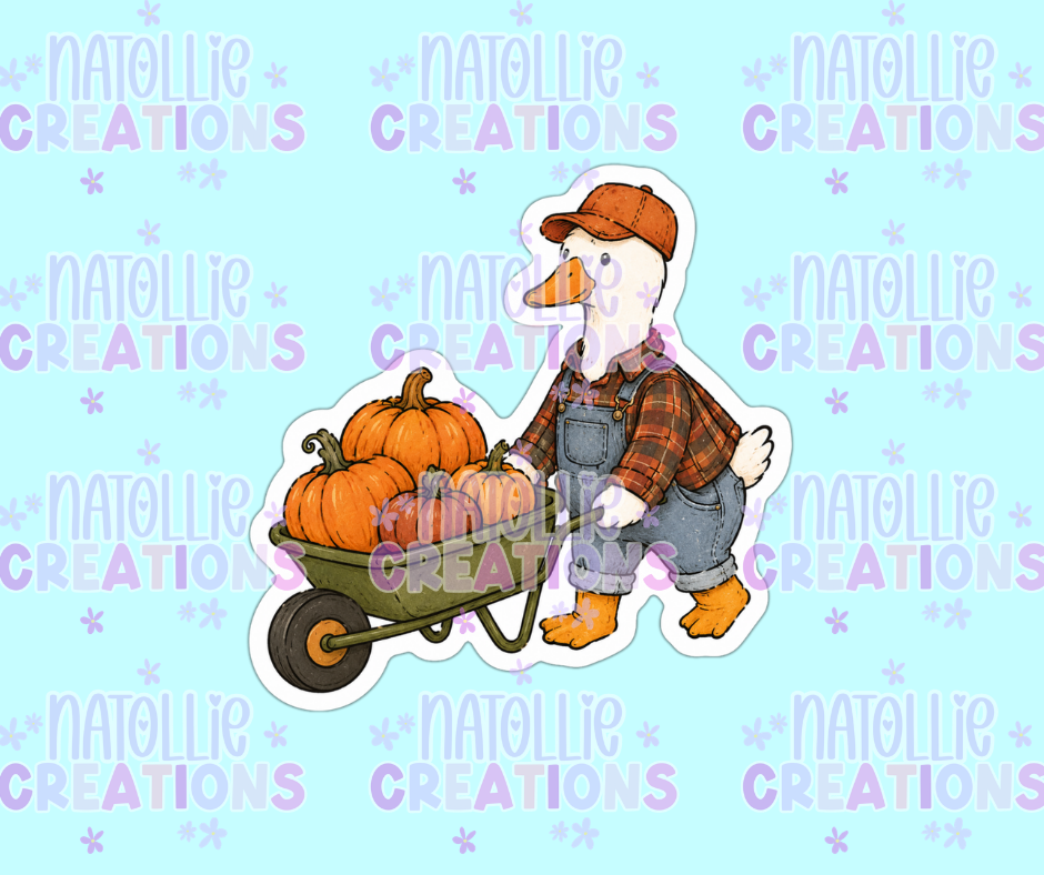 Wheelbarrow Pumpkin Goose Die Cut Sticker