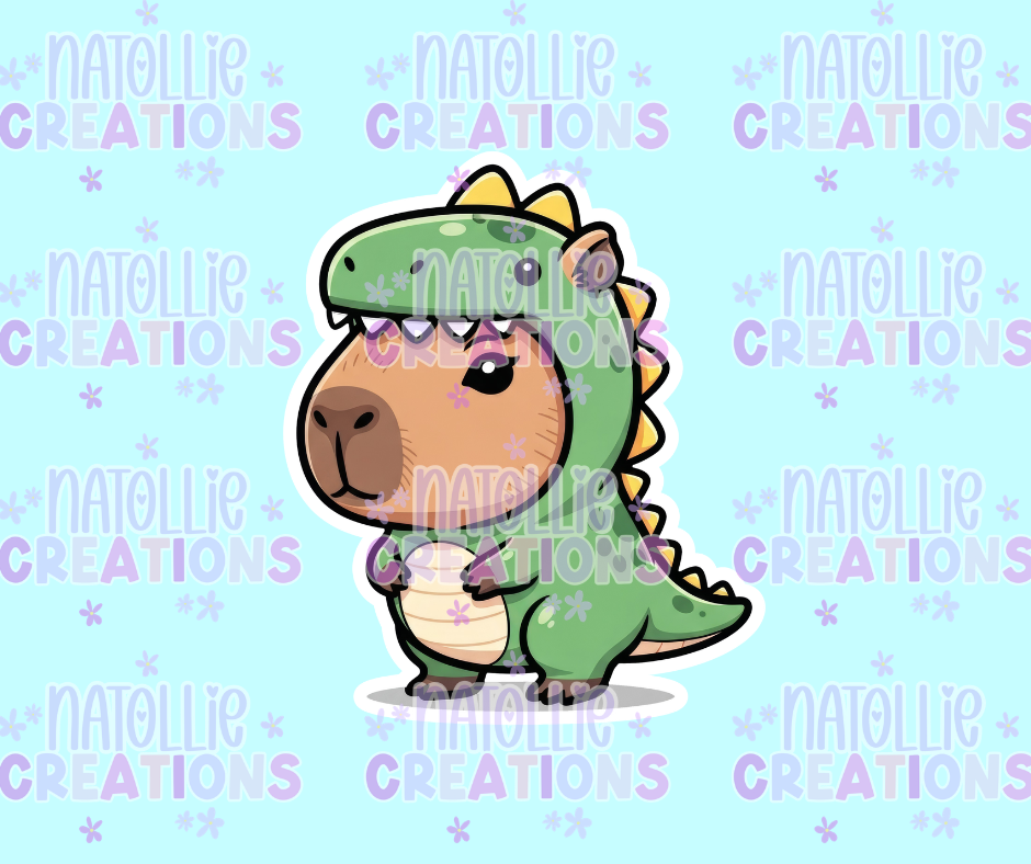 Dinosaur Capybara Die Cut Sticker