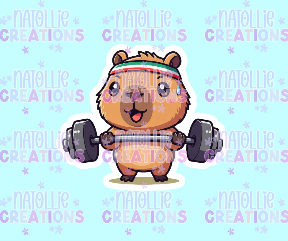 Weightlifting Capybara Die Cut Sticker