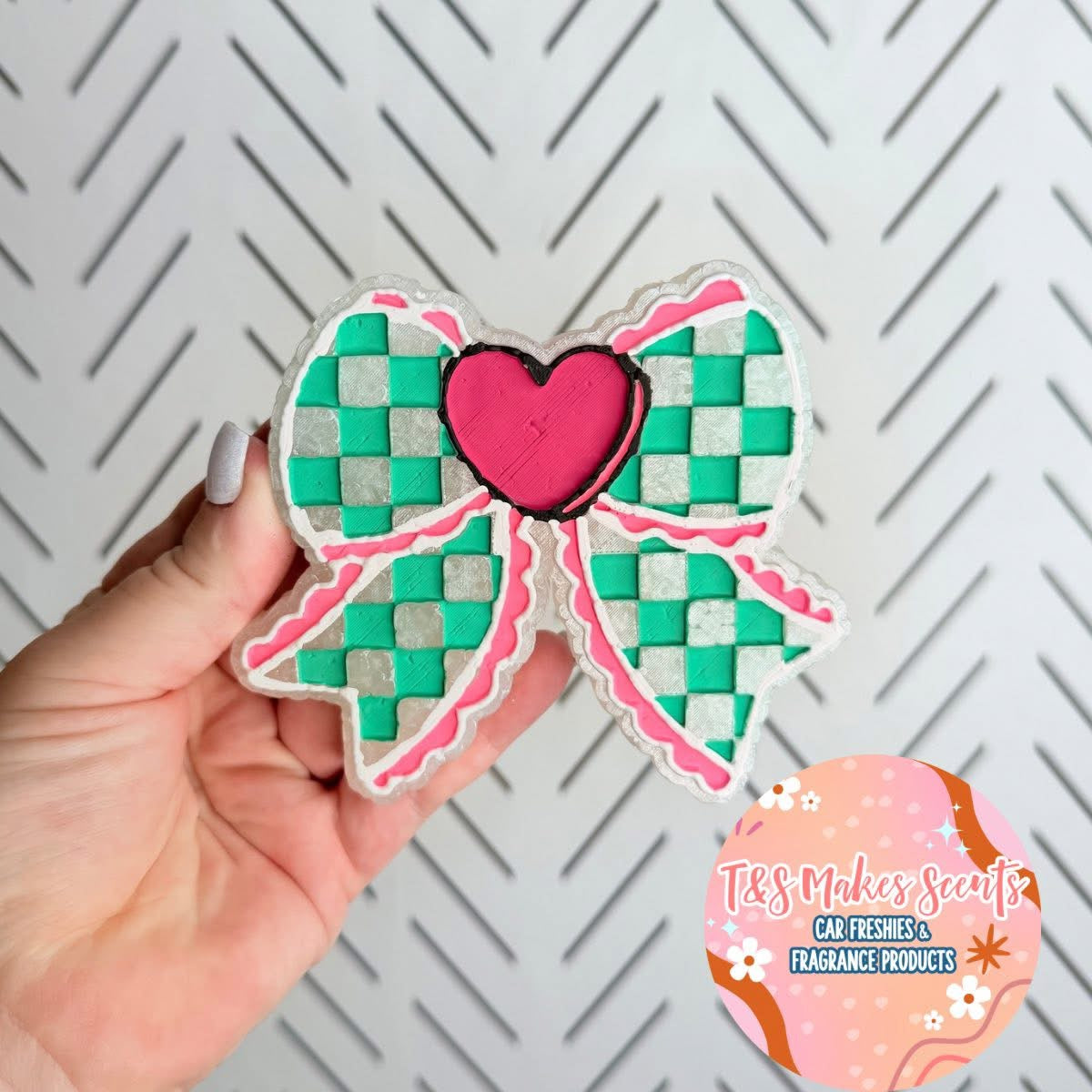 Checkered Conversation Heart Bow Freshie Silicone Mold