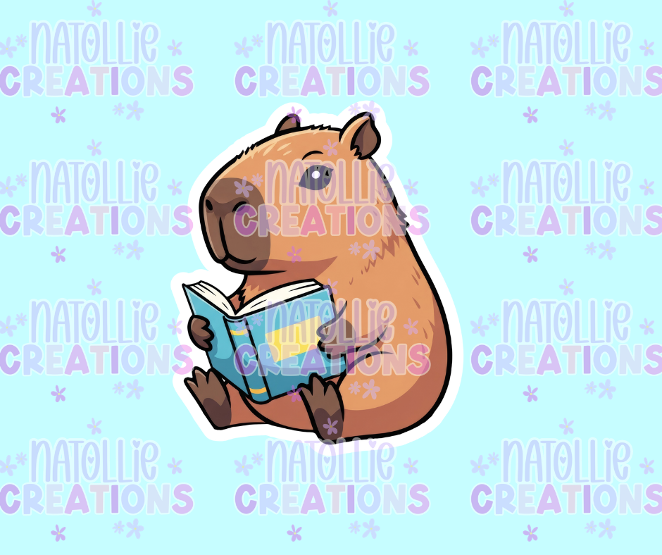 Reading Capybara Die Cut Sticker