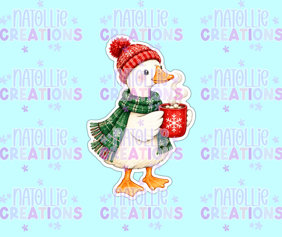 Cozy Hot Cocoa Goose Die Cut Sticker