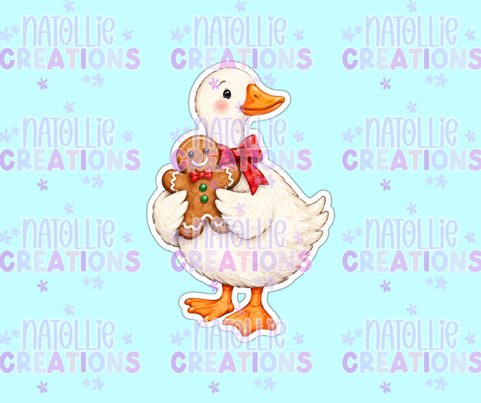 Goose Holding Gingerbread Die Cut Sticker