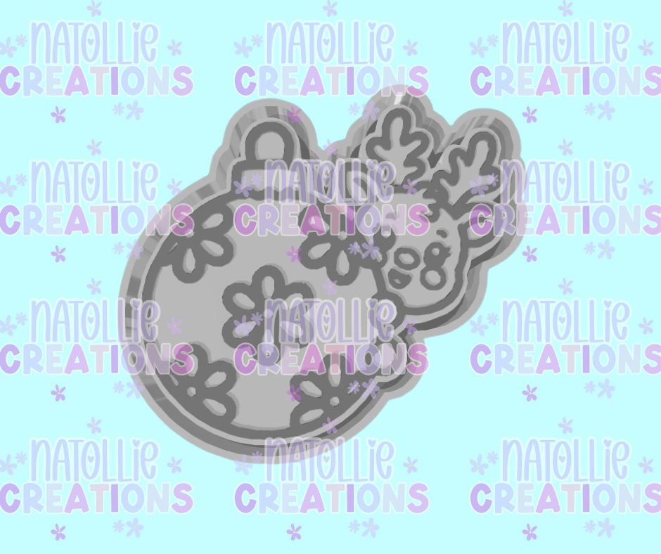 Peeking Reindeer W/ Floral Ornament Freshie Silicone Mold