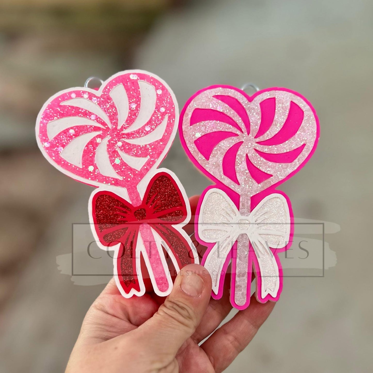 Heart Lollipop W/ Bow Freshie Silicone Mold
