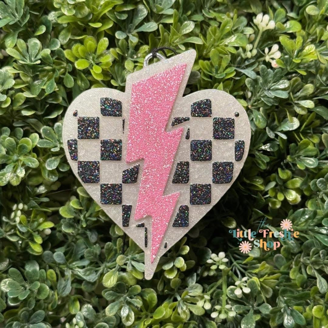 Checkered Heart W/ Lightning Bolt Freshie Silicone Mold