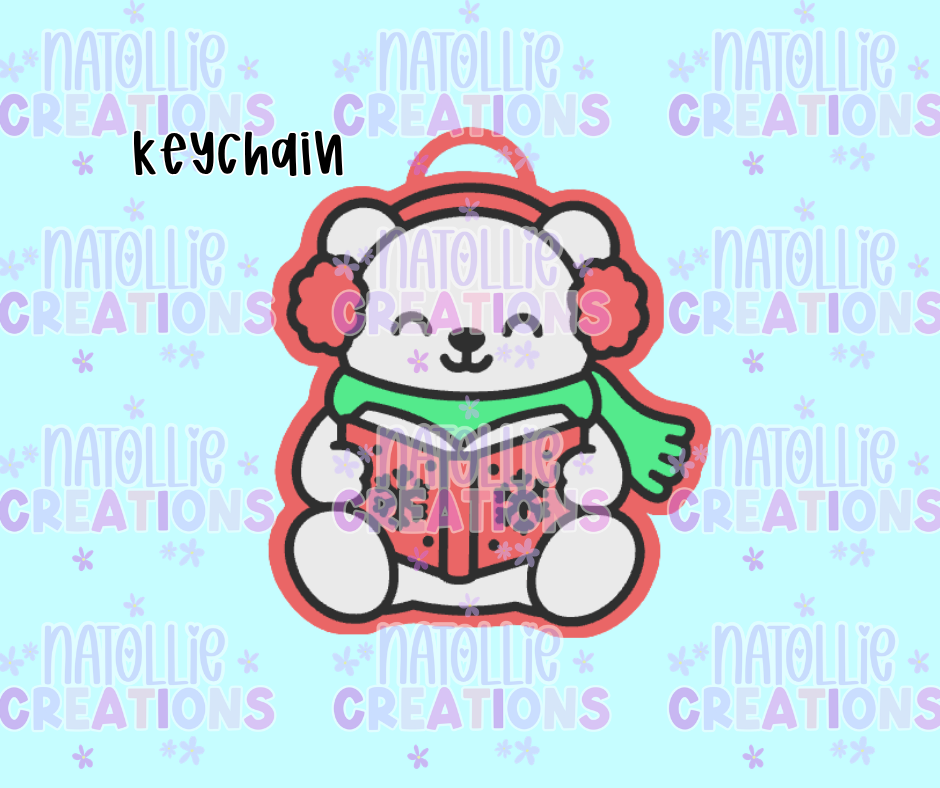 Reading Polar Bear Keychain