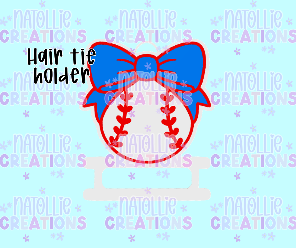 Baseball WITH Bow Hair Tie Holder