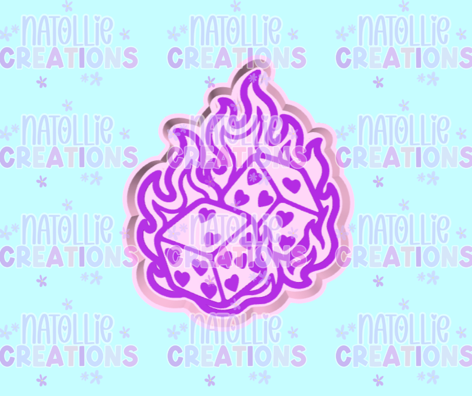 Flaming Heart Dice Freshie Silicone Mold