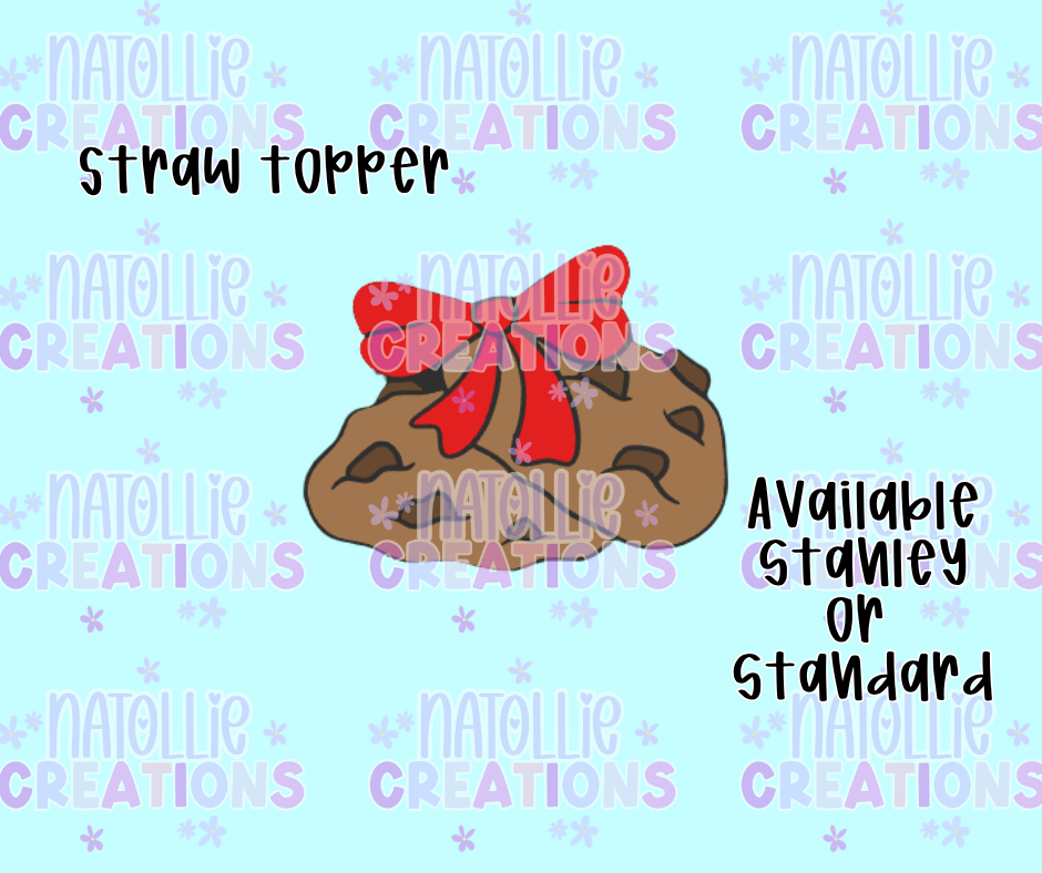 Cookie W/ Bow Straw Topper