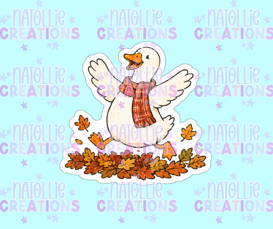 Goose Playing In Leaves Die Cut Sticker