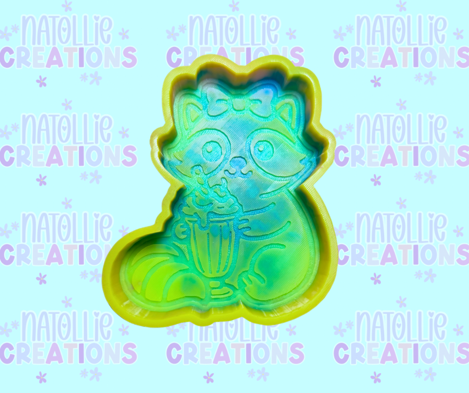 Raccoon W/ Milkshake Freshie Silicone Mold