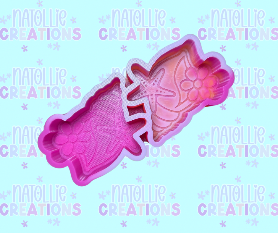 Long Seashell W/ Flower & Starfish Vent Clip Freshie Silicone Mold