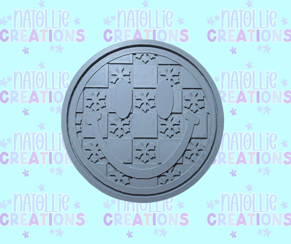 Checkered Snowflake Smiley Insert Freshie Silicone Mold