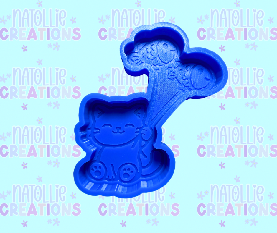 Cat W/ Fish Balloons Freshie Silicone Mold