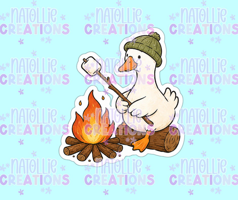 Marshmallow Roasting Goose Die Cut Sticker