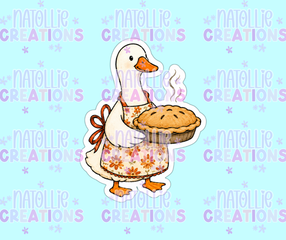 Floral Apron W/ Pie Goose Die Cut Sticker