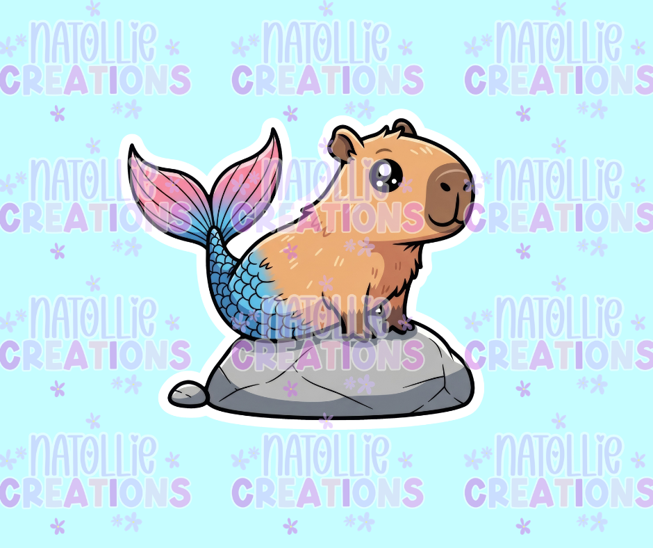 Mermaid Capybara Die Cut Sticker