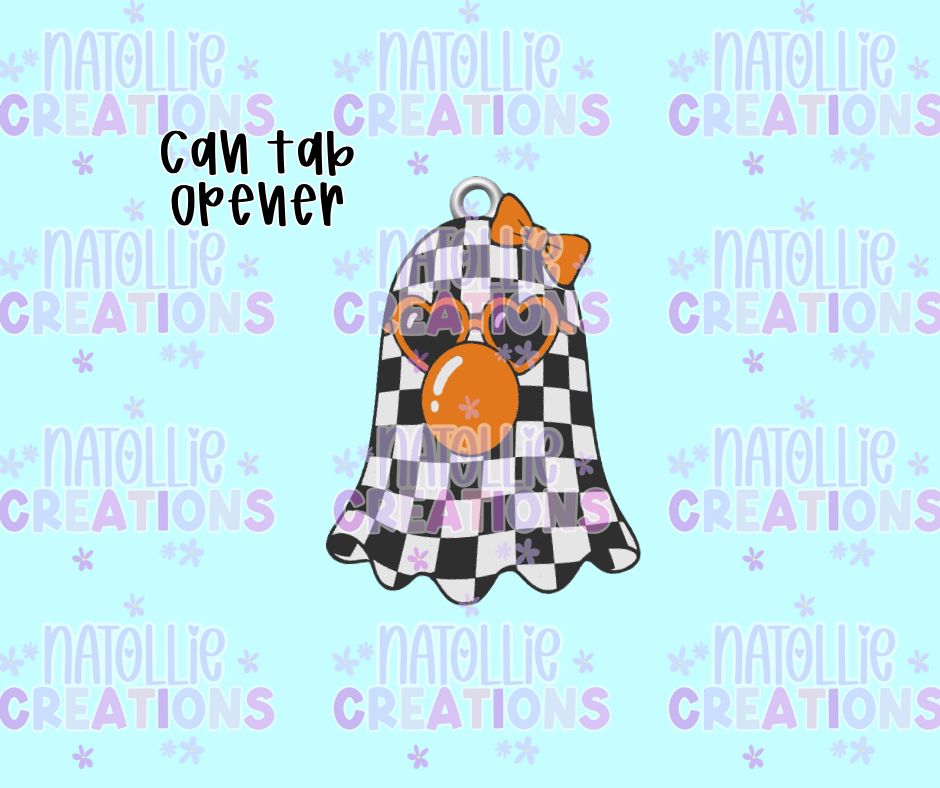 Checkered Bubble Ghost Can Tab Opener Keychain