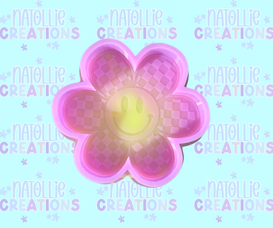 Checkered Smiley Flower Freshie Silicone Mold