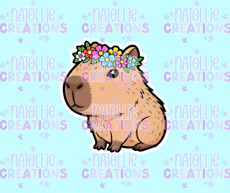 Floral Capybara Die Cut Sticker