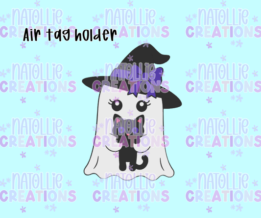 Witch Ghost W/ Cat Air Tag Holder Keychain