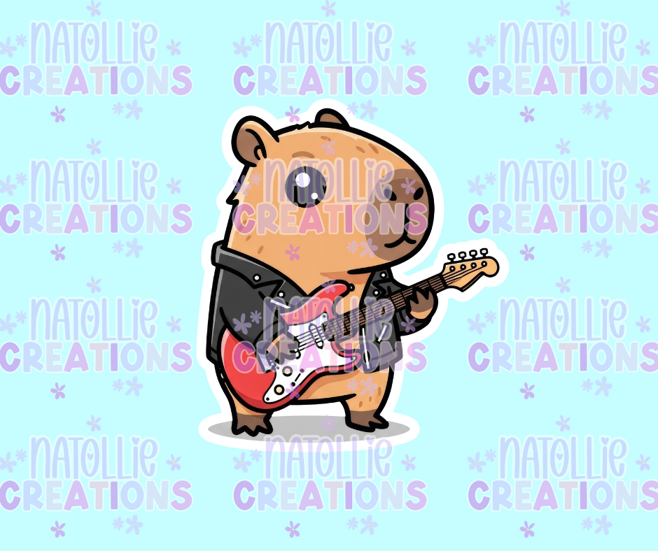 Rockstar Capybara Die Cut Sticker
