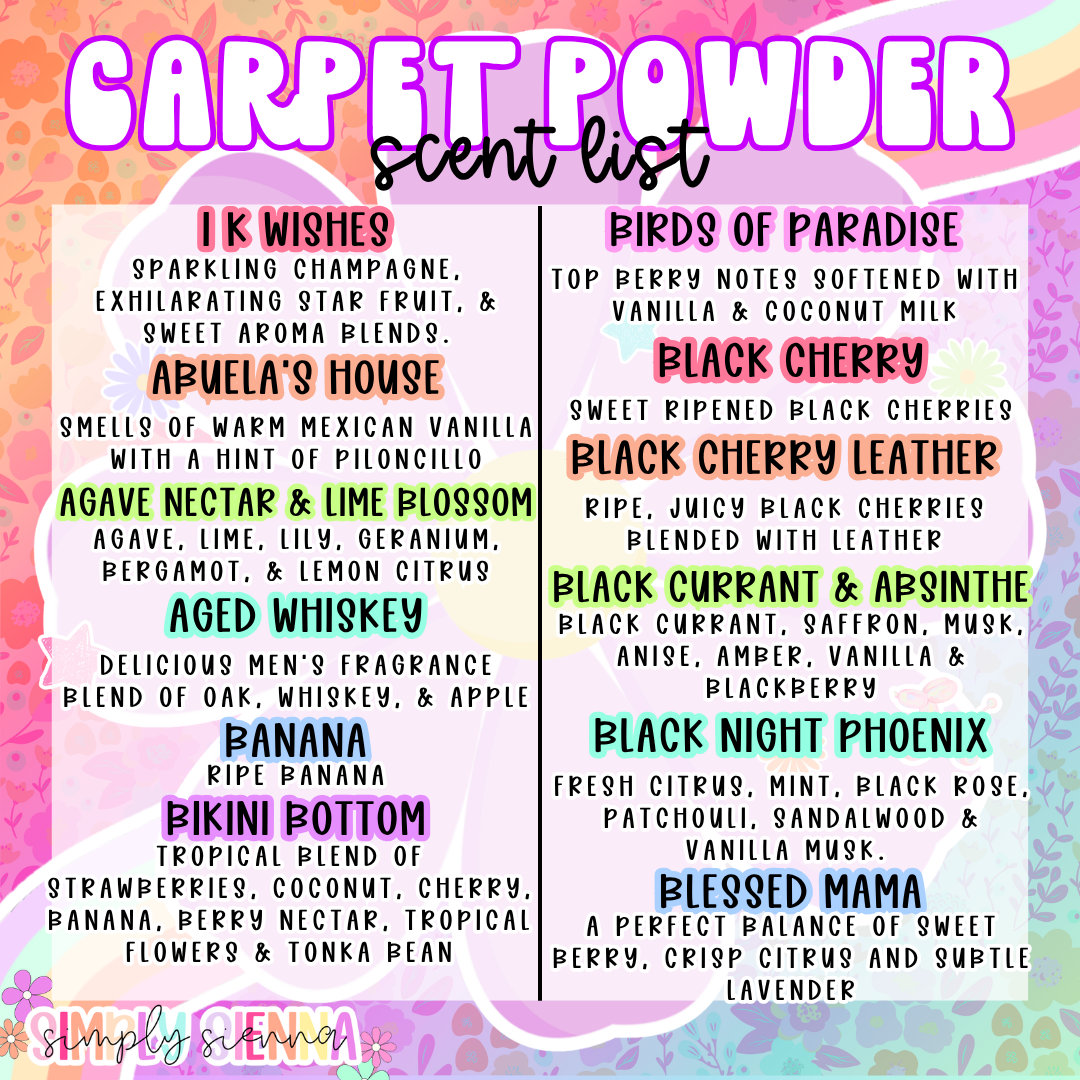Carpet powder & Mop water refresher - 7 oz, 16 oz, 16 oz refill, 1 oz