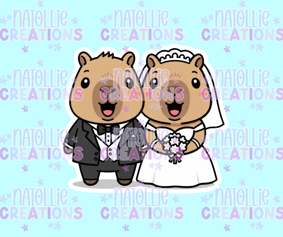 Wedding Capybara Die Cut Sticker