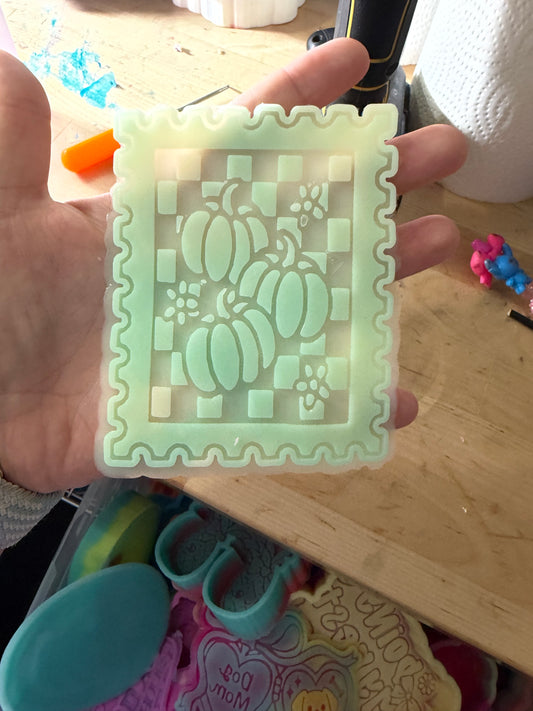 B GRADE INSERT - checkered pumpkin stamp