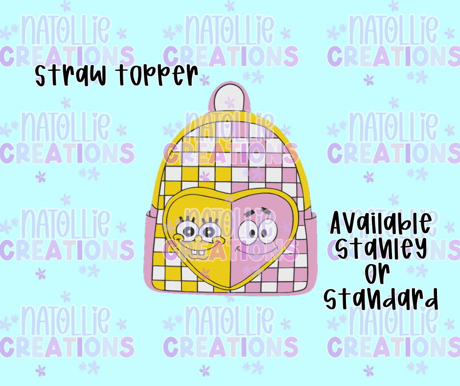 Yellow Sponge / Pink Starfish Backpack Straw Topper