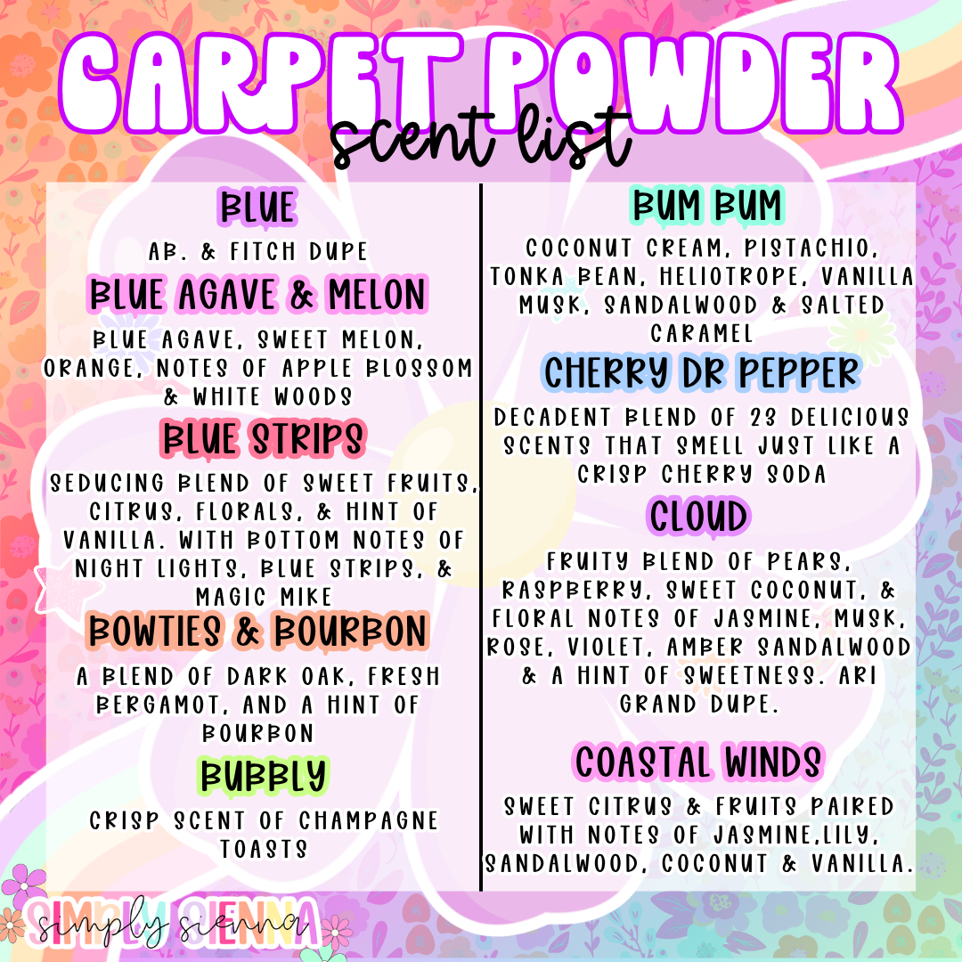Carpet powder & Mop water refresher - 7 oz, 16 oz, 16 oz refill, 1 oz