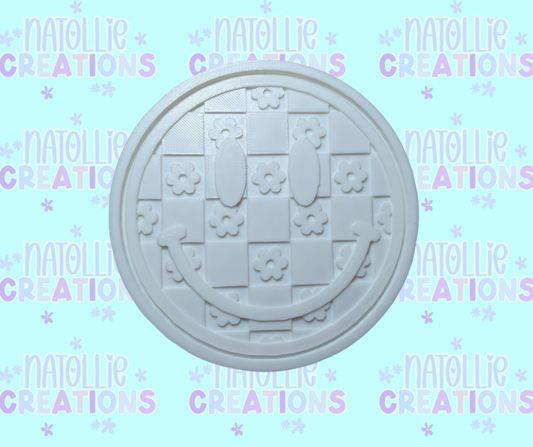 Floral Checkered Smiley Insert Freshie Silicone Mold