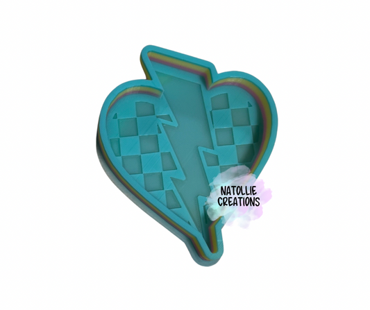 Checkered Heart W/ Lightning Bolt Freshie Silicone Mold