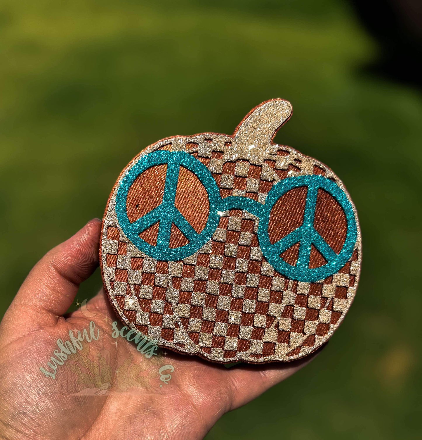 Checkered Pumpkin W/ Peace Glasses Freshie Silicone Mold