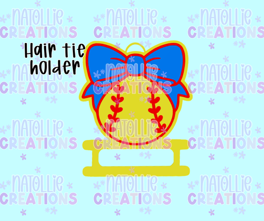Baseball WITH Bow Hair Tie Holder