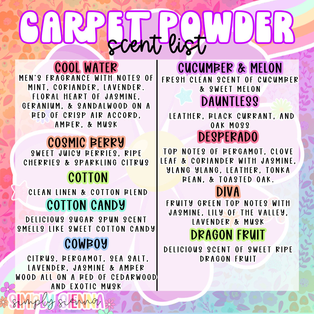 Carpet powder & Mop water refresher - 7 oz, 16 oz, 16 oz refill, 1 oz