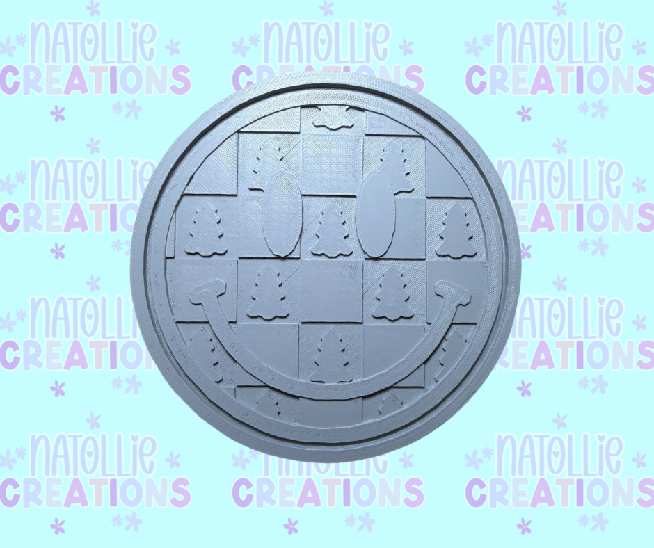 Checkered Christmas Tree Smiley Insert Freshie Silicone Mold