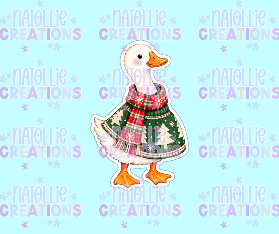 Cozy Christmas Goose Die Cut Sticker