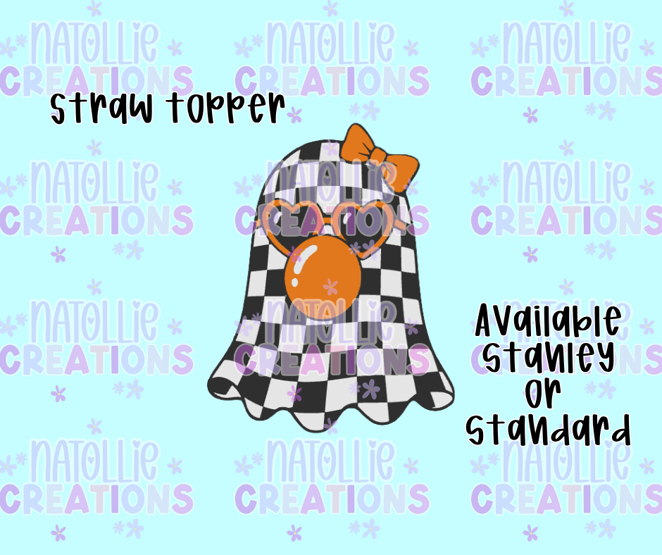 Checkered Bubble Ghost Straw Topper