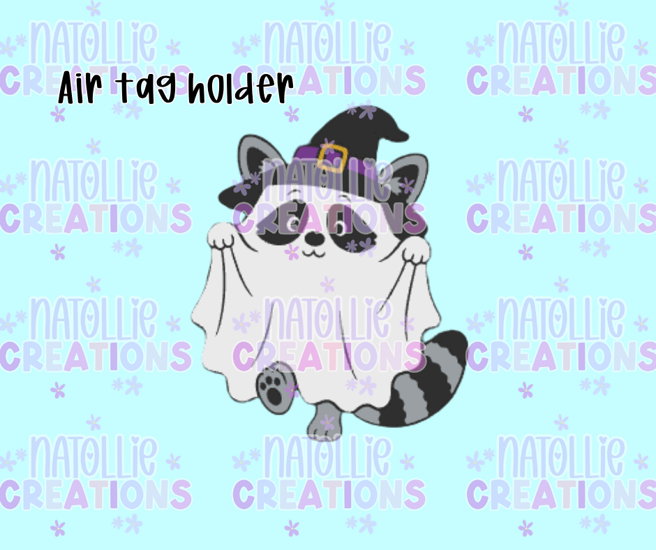 Spooky Raccoon Air Tag Holder Keychain