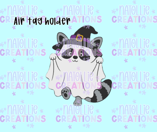 Spooky Raccoon Air Tag Holder Keychain