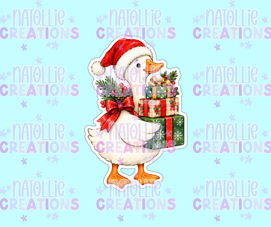 Christmas Present Goose Die Cut Sticker