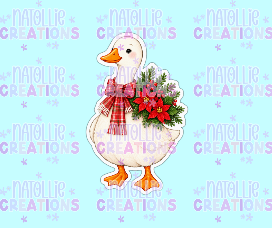 Poinsettia Goose Die Cut Sticker