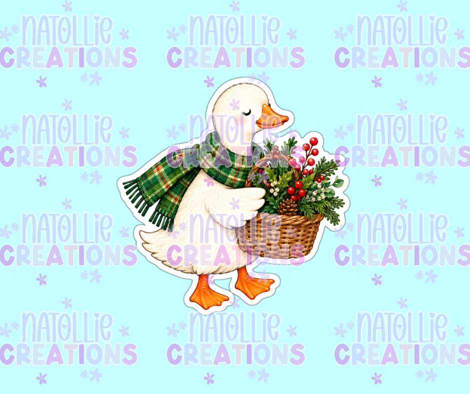 Winter Basket Goose Die Cut Sticker