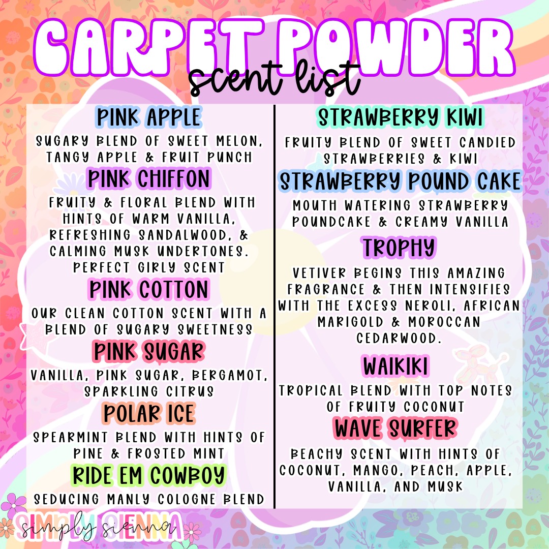 Carpet powder & Mop water refresher - 7 oz, 16 oz, 16 oz refill, 1 oz