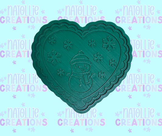 Snowman Scallop Heart Insert Freshie Silicone Mold