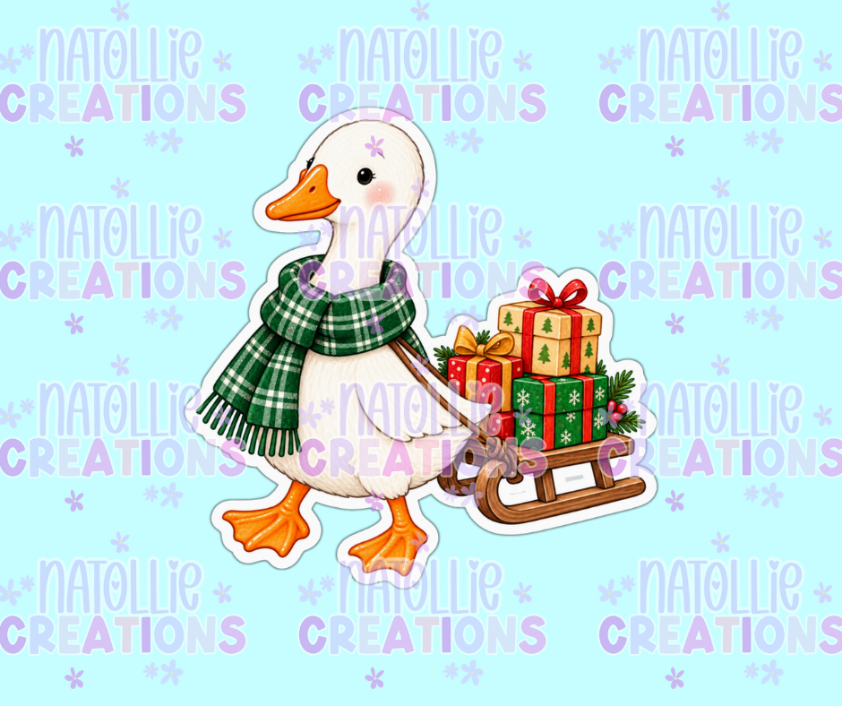 Present Sleigh Goose Die Cut Sticker