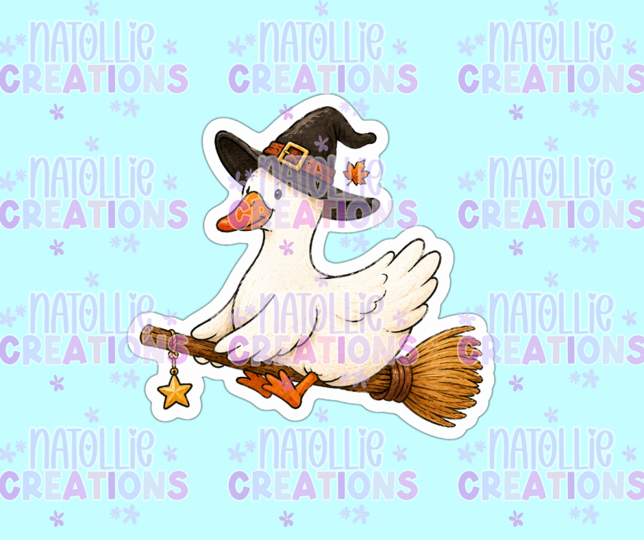 Witch Broomstick Goose Die Cut Sticker
