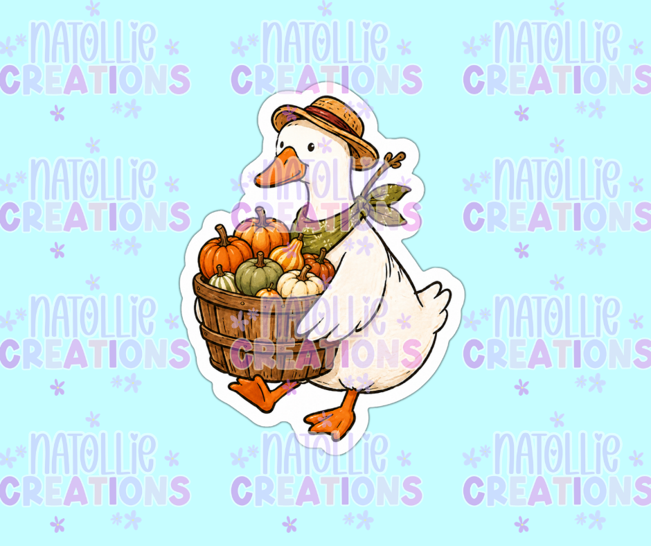 Pumpkin Basket Goose Die Cut Sticker